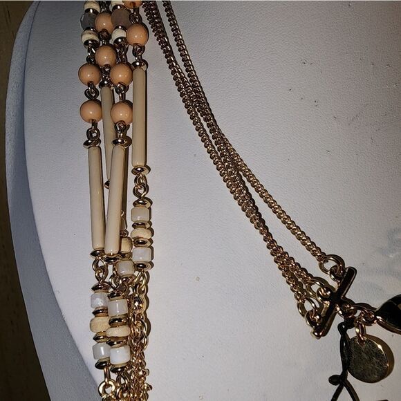 Talbots Goldtone Peach, Beige And Pink Beaded Necklace NWT 42" - Picture 4 of 11